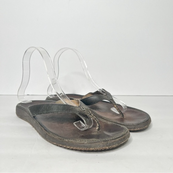 Olukai Paniolo Brown Leather Sandals Flip Flop Size 8 Women’s - Picture 1 of 5
